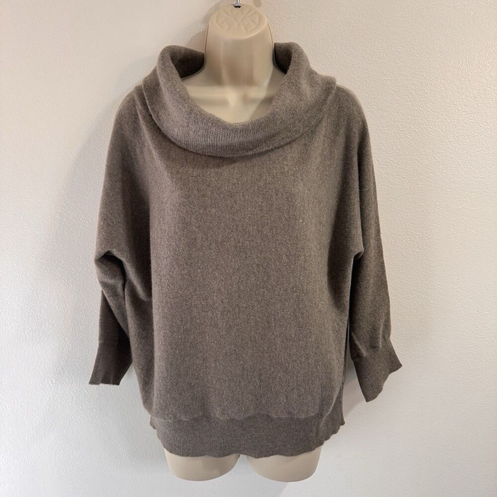 Kinross Cashmere Sweater M / L Brown Taupe Cowl Neck Dolman Sleeves Soft Knit